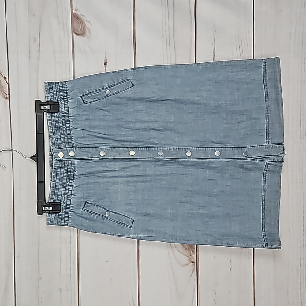 Liz Claiborne Vintage 90s Chambray Button-Front Midi Skirt Elastic Waist - Small